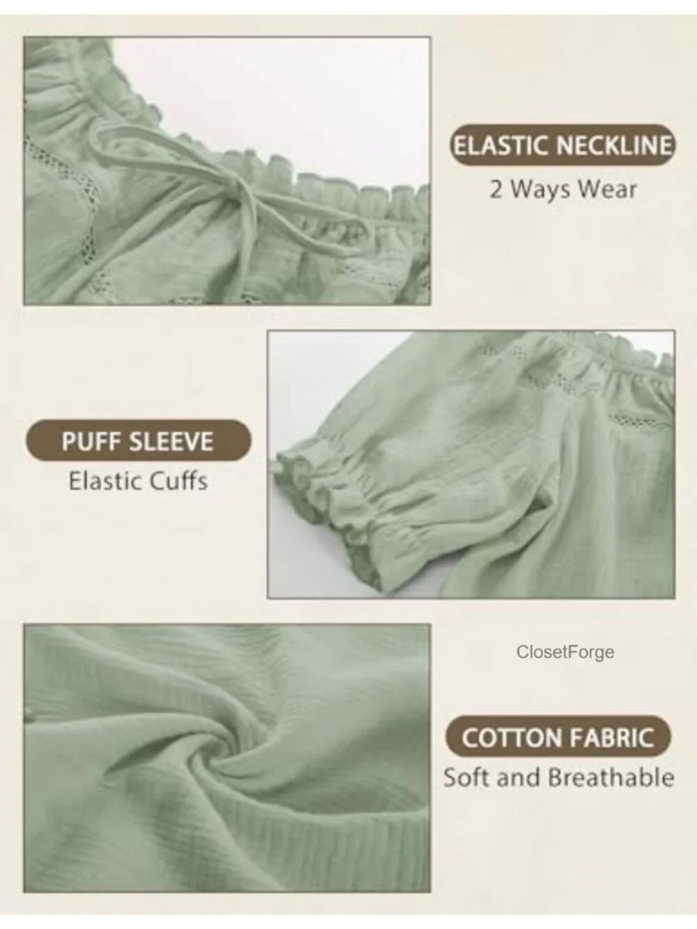 Off Shoulder Peasant Blouse for Women Cotton Puff Sleeve Loose Fit